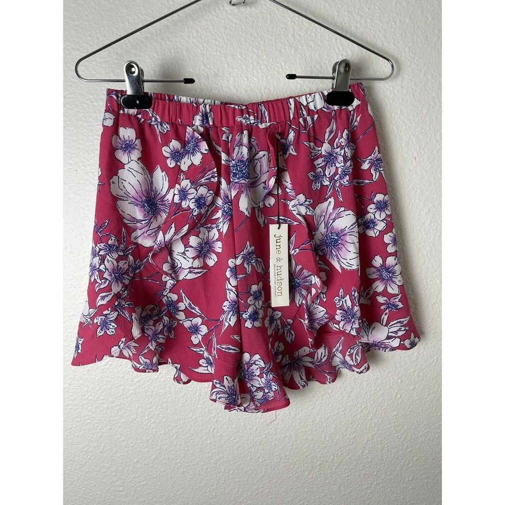 June & Hudson Women's Pink Floral Size Medium M Ruffled Mini Skirt